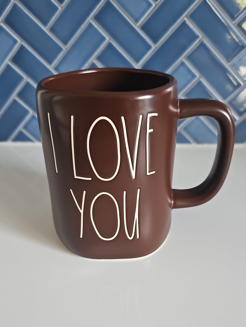 Rae Dunn Brown 'I LOVE YOU' Ceramic Mug NWOT